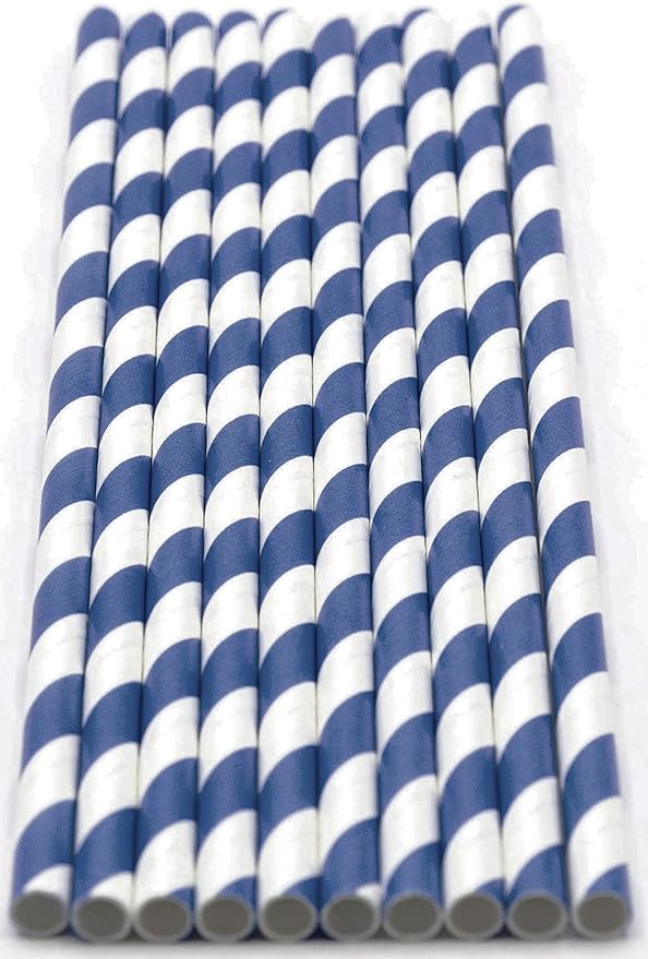 Pack of 900 Navy Blue Swirls Biodegradable 4-Ply Paper Drinking Straws (Compostable, Non-toxic, BPA-free)
