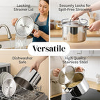 Stainless Steel Pasta Pot with Strainer Lid — 5.5 Qt Large Capacity Spaghetti Pot with Twist Lock Lid — Deep Cooking and Stock Pots for Boiling, Dishwasher Safe By Cooler Concepts