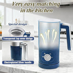Electric Milk Frother and Steamer, 4-in-1 Milk Steamer with Wood Elements Design, Automatic Hot & Cold Foam Maker for Latte, Cappuccinos, Macchiato, Milk Warmer (blue)
