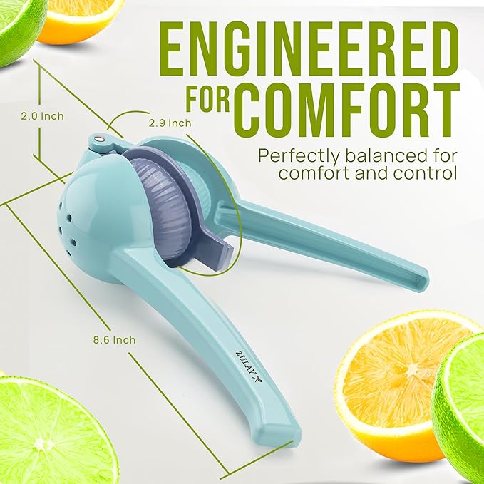 Zulay Kitchen Metal 2-in-1 Lemon Squeezer - Sturdy Max Extraction Hand Juicer Lemon Squeezer Gets Every Last Drop - Easy to Clean Manual Citrus Juicer - Easy-Use Lemon Juicer Squeezer - Blue/Purple