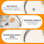 8 Inch Pan Lid with Wooden Handle, Tempered Glass Lid, Cast Iron Skillet, Pot, and Replacement Pan Cover, Clear Frying Pan Lid Fits Pots, Pans and Skillets, Dishwasher Safe