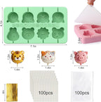 Juome Cake Pop Mold Kit, 2 Pack 16 Cavities Animal Shape Cakesicle Molds Silicone with 100 Wooden Sticks&100 Packaging Bags, Cake Pop Maker Supplies Accessories, Baking Tools for Home Baking Desserts