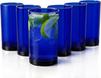 Zulay Kitchen Plastic Drinking Glasses (Set of 6) – 16oz Acrylic Shatterproof Water Cups for Home, Kitchen & Outdoors – Cobalt Blue Glass Look – BPA & Lead-Free – Top-Rack Dishwasher Safe