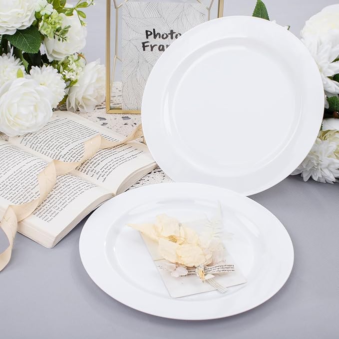 bUCLA 30PCS White Plastic Dinner Plates Disposable - Premium 10.25inch White Weddings and Party Dinner Plates