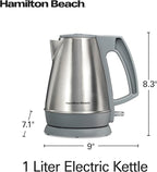 Hamilton Beach 1 Liter Electric Kettle, Water Boiler & Heater, Fast 1500 Watts, BPA Free Interior, Cordless Serving, Auto-Shutoff and Boil-Dry Protection, Cord Wrap, Stainless Steel (41065)