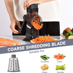 Rotary Cheese Grater with Handle Kitchen Shredder Slicer Grater Slicer Ice Shaver Cheese Vegetable Nuts Potato Zucchini Chocolate 3 Interchangeable Blades (Dark Grey TSP)