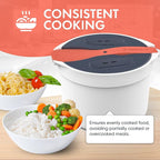 Microwave Rice Cooker Steamer and Pasta Cooker with Strainer - Mess-Free Design, Dishwasher Safe, Cooks Up to 8 Cups