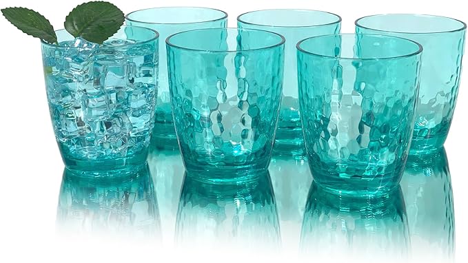Set of 6 Hammered Style 15-ounce/430ml Acrylic Glasses Plastic Tumbler,BPA Free,Dishwasher Safe (Teal)