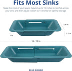 BLUE GINKGO Over the Sink Colander Strainer Basket - Wash Vegetables and Fruits, Drain Cooked Pasta and Dry Dishes - Extendable - New Home Kitchen Essentials (7.9 W x 14.5-19.5 L x 2.75 H) - Teal