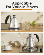Coffee Kettle for Stove Top Premium Gooseneck Kettle, Pour Over Coffee Tea Pot, Stovetop Teapot, Hot Water Heater for Camping, Home & Kitchen, Stainless Steel - Small 28oz, Brushed