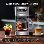 Taylor Swoden Programmable Coffee Makers 12 Cup, Hot and Iced Coffee Maker, 4 Brew Strength, LED Display, 24H Timer, Keep Warm&Auto Shutoff- Drip Coffee Machine for Home/Office, Gray & Stainless Steel