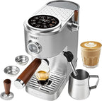 HIBREW H13 Dual Boiler Espresso Machine with LED Touch Screen, 58mm Portafilter in Stainless Steel, PID Control, 20 Bar Pump, 3-Level Steam, Separate Hot Water Spout for Home