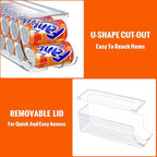 SCAVATA 4 Pack Soda Can Organizer for Refrigerator, Stackable Canned Food Pop Cans Container Can Holder Dispenser with Lid for Fridge Rack Freezer, Clear Storage Bins-Holds 12 Cans Each (Transparent)