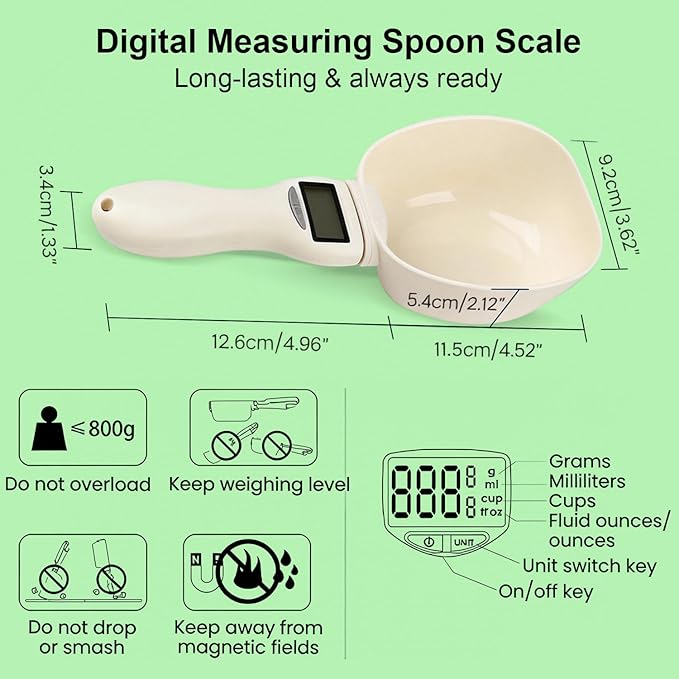 Digital Measuring Spoon Scale, Electronic Kitchen Measuring Spoon Scale, 800g/0.1g High Precision Kitchen Gadget with 5 Units Conversion, Removable Scoop for Cooking, Baking, Pet Food,1PC,Beige