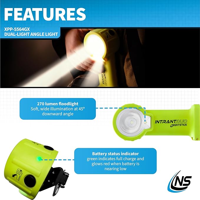 Nightstick XPP-5564 Intrant® Duo Intrinsically Safe Turbo Dual-Light Angle Light - 4 AA
