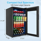 Beverage Refrigerator 126 Can, Mini Beverage Fridge Small Beverage Cooler with Glass Door Safety Lock, Drink Fridge for Beer Soda Wine, Perfect for Dorm Office Hotel