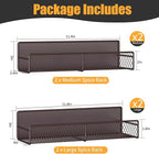 DTUQYX Magnetic Spice Rack for Refrigerator, 4 Pack 100% Metal Strong Magnet Fridge Shelves, Space Saving Spice Organizer, No Drilling Moveable Home Kitchen Laundry Room Storage Organization, Brown