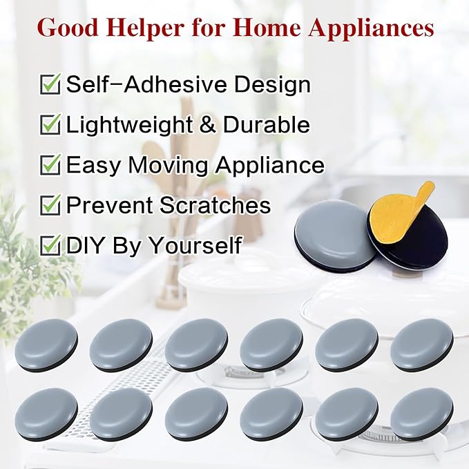 12Pcs Appliance Sliders for Kitchen Appliances, Appliance Slider, Small Appliance Slider for Most Countertop,Self Adhesive Home Finds Caster Wheels Rollers