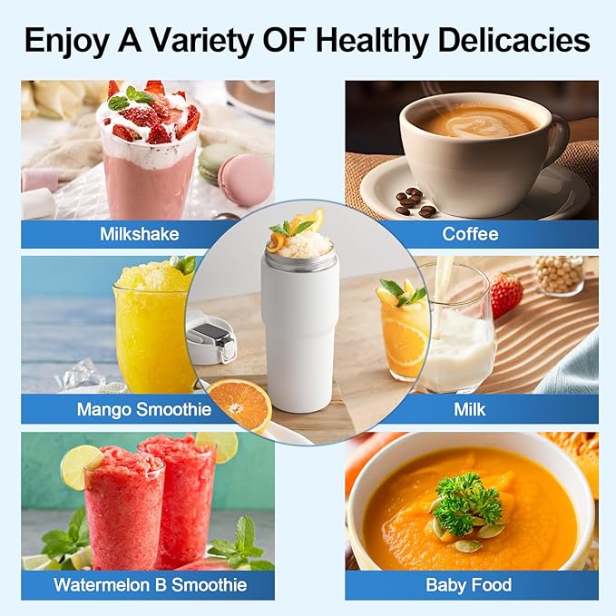 Kawu Personal Blender, 23oz Stainless Steel Portable Blender for Shakes and Smoothies, Electric Shaker Bottle with 10 Blades, USB Rechargeable Travel Mixer with Straw & Lid for Gym Office Home