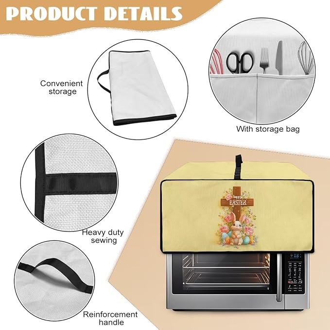 Easter Egg Bunny Cross Print Toaster Oven Cover for Kitchen Countertop Decor, Easter Kitchen Small Appliance Dust Cover Microwave Oven Protector, Yellow, (Large-18.5*22.5*12.99 inches)