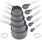 Measuring Cups and Spoons Set of 10 Pieces, Nesting Measure Cups Spoons with Stainless Steel Handle for Dry & Liquid Ingredient, Kitchen Gadgets, Grey