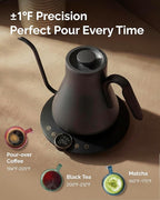 INTASTING Electric Kettle, Gooseneck Electric Kettle, ±1℉ Temperature Control, BPA-Free Stainless Steel Inner, Quick Heating, for Pour Over Coffee, Brew Tea, Boil Hot Water, 1500W/0.9L Dark Grey