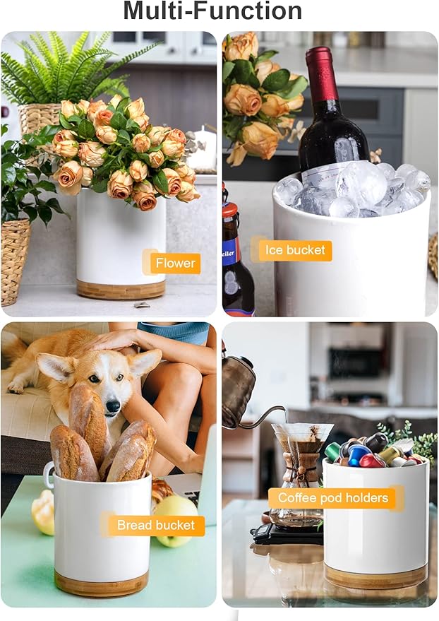 Nucookery 360° Rotating Utensil Holder, 7.2" Large Utensil Crock, White Ceramic Cooking Utensil Organizer with Countertop-Protection Cork Bottom for Farmhouse Kitchen Decor Christmas Gift (White)