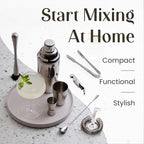 Modern Mixology 21-Piece Cocktail Shaker Set with Stand | Complete Cocktail Kit Gift Set | Top Bartender Gifts for Men & Women | Portable Bar Tools (Silver, Brown Stand)
