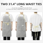 NLUS 2 Pack Kitchen Cooking Aprons, Adjustable Bib Waterproof Chef Apron with 2 Pockets for Men Women(Green Plaid/Grey Plaid)