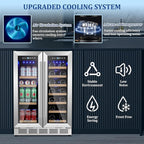 24 Inch Wine and Beverage Refrigerator, Dual Zone Beverage Cooler with Glass Door, Built-In or Freestanding Wine Fridge with Fast Cooling, 20 Bottles and 88 Cans Large Capacity