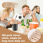 100 Pcs Soccer Coffee Stir Sticks and Holder Coffee Stirrers Wood 6 Inch Soccer Swizzle Sticks Tea Stirrers Disposable Round End Cocktail Stirrers Black Coffee Stirrers Holder for Soccer Party Favors