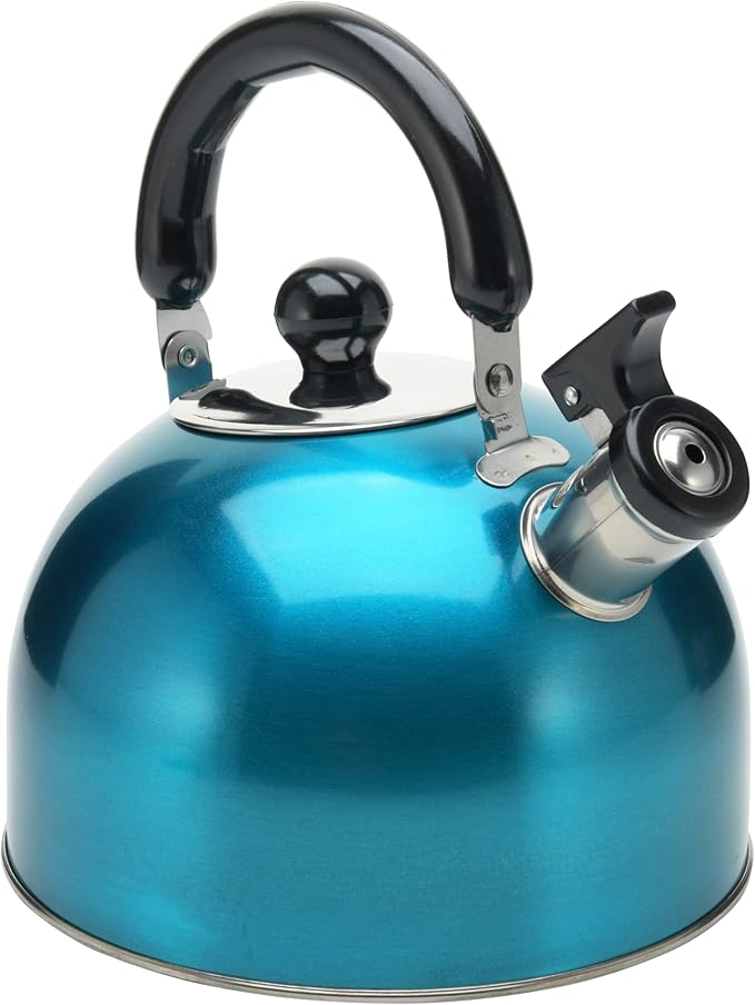 Stainless Steel Stovetop Whistling Tea Kettle 3 Liter (3-Quart) Classic Teapot with Ergonomic Handle, Works on Induction Cooktops-Turquoise.