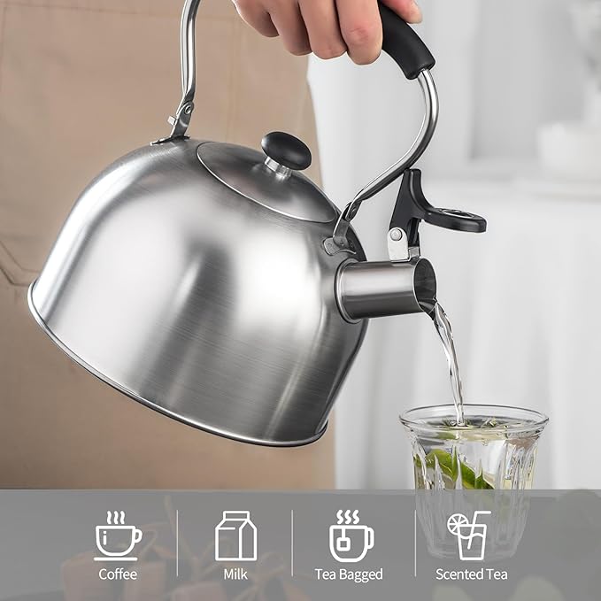 Whistling Tea Kettle – 2.64 Quart Stovetop Teapot, Stainless Steel Water Kettle for Camping & Kitchen, Foldable Handle – Perfect for Coffee & Tea