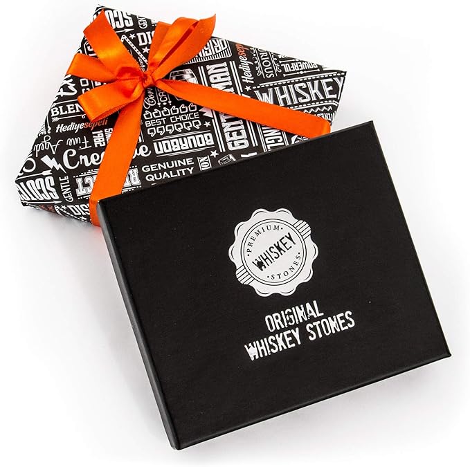 Premium Whiskey Stones Gift Set with 12 Pcs Stones and Bag. Whiskey, Bourbon, Cognac, Scotch,Gin, Wine Beverage. Marble Reusable Ice Cubes. Birthday Gift for Whiskey Lovers.… (Dark Grey)