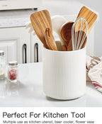 getstar Extra Large Kitchen Utensil Holder for Kitchen Counter (H7.2” x W6.2”), Ceramic Cooking Utensil Holder with Cork Mat (White, Large(7.2"))