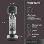 Mysoda Ruby 2 Soda Streaming Machine - Silent and Long-Lasting Aluminium Soda Maker with 1L Water Bottle - Without CO2 Cylinder - Black Silver