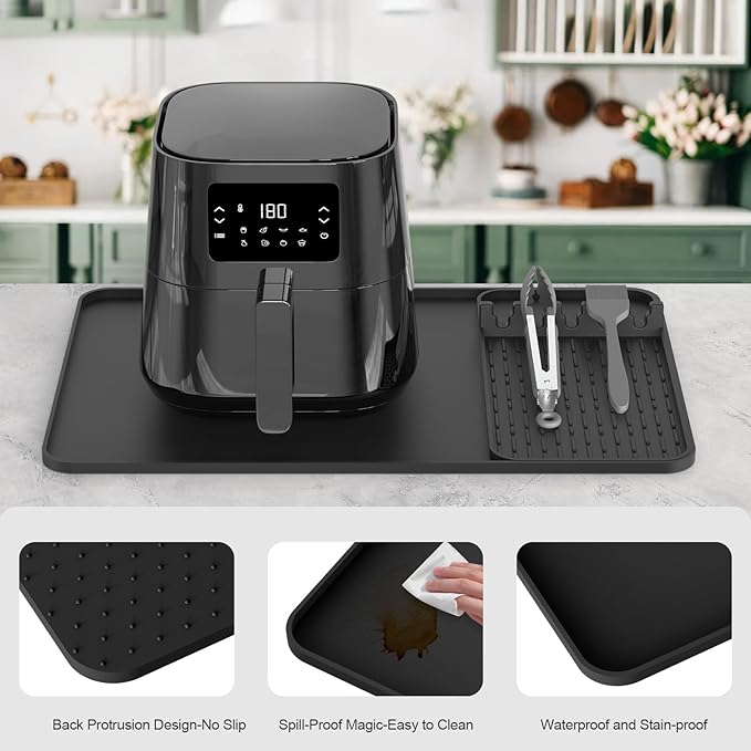 Silicone Heat Resistant Mats for Countertop,24x16 Inch Air Fryer Mat with Kitchen Accessories Holder Pad for Microwave/Oven,Compatible with Ninja/Cosori/Chefman/Toshiba,Kitchen Countertop Protector