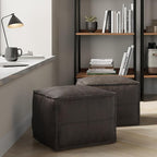SIMPLIHOME Sheffield Square Pouf - 18 inch Wide Genuine Leather Ottoman in Distressed Dark Brown, Boho-Style Footrest, Extra Seating, or Accent Piece for Living Room or Bedroom, Assembled