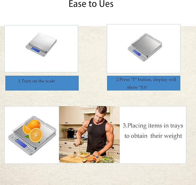 Kitchen Scale, LZPGITGD Digital Food Scale Weight Grams and OZ for Cooking Baking, Coffee, Loss Dieting, Jewelry and Meal Prep, 2 Trays, LCD, Auto Off, Tare Function, Stainless Steel(500g/0.01g)