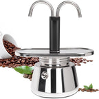 2 Cup Dual Pipe Moka Pot Stainless Steel Stovetop Espresso Maker Cafeteras Italian Percolator Espress Makers Capable Greca Mocha Coffee Machine for Induction Home 150ml 5.1oz
