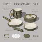 Carote 21pcs Ceramic Cookware Set with Detachable Handles, Pots and Pans Set Non Stick, RV Kitchen Cooking Pot and Pan, Dishwasher Safe, Non-toxic Induction Cookware PFAS and PFOA Free, Olive Green