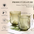 Green Vintage Drinking Glasses Set of 6-15oz Hand-Blown Highball Ribbed Glassware, Arch Design Cocktail Glasses for Whiskey Water Beverages Ice Coffee Juice Milk