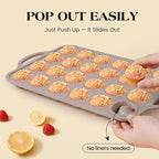 Vinino Mini Silicone Muffin Pans for Baking with Metal Reinforced Frame, 24 Cups Brown Regular Size Nonstick Cupcake Pan, BPA Free Oven Dishwasher Safe Baking Mold for Muffins Cupcakes