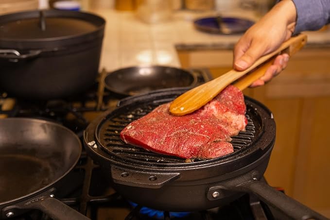 GSI Outdoors Guidecast 10" Dual-Sided Cast Iron Griddle/Grill Pan with Removable Wire Handles