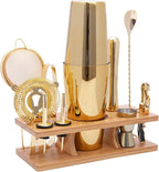 11-Pcs Cocktail Shaker Set Gold,Bartending Kit Stainless Steel Shakers 25oz Bar Kits for Bartender Mixing Set Barware Tool Sets for Professional Bartender and Home
