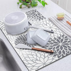 Findosom 2PCS 12" x 20" Dish Drying Mat & 24" x 5.5" Sink Splash Guard, Super Absorbent & Cuttable Dish Mat Drying Kitchen Mat with Gray Floral, Hide Stain Drying Mat for Kitchen Counter