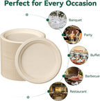 JOLLY CHEF 100% Compostable Paper Plates, 150 Pack 10 Inch Heavy Duty Plates, Disposable Biodegradable Eco-Friendly Sugarcane, Bulk Nature