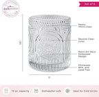 Ribbed Retro Arch Floral Clear Drinking Glasses Set of 6, (10 oz) Vintage Glassware Set by Kate Aspen| Cocktail Glass Set, Juice Glass, Water Cups | Great Hostess Gift & Gift for New Home Owners