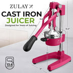Zulay Kitchen Cast Iron Juicer - Easy-to-Clean Heavy-Duty Manual Juicer, Professional Citrus Juicer - Stainless Steel Lemon Squeezer - Manual Citrus Press & Orange Squeezer - Orange Juicer