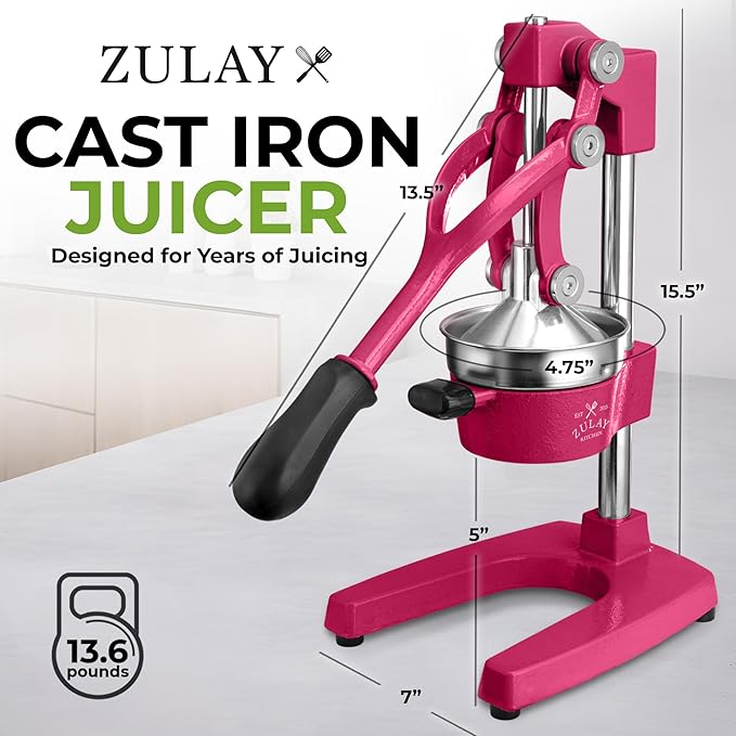 Zulay Kitchen Cast Iron Juicer - Easy-to-Clean Heavy-Duty Manual Juicer, Professional Citrus Juicer - Stainless Steel Lemon Squeezer - Manual Citrus Press & Orange Squeezer - Orange Juicer